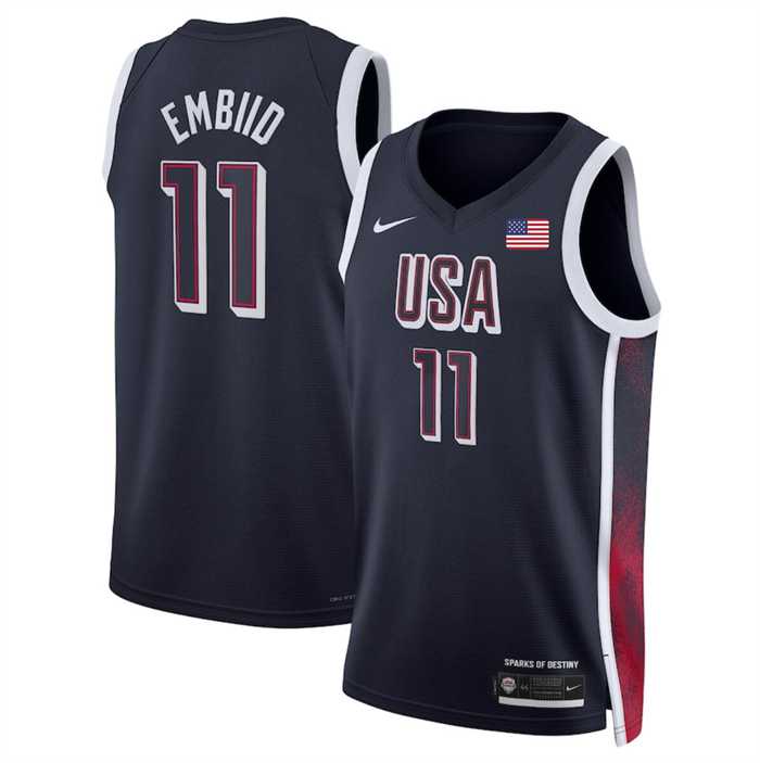 Mens USA Basketball #11 Joel Embiid Navy 2024 Swingman Stitched Jersey